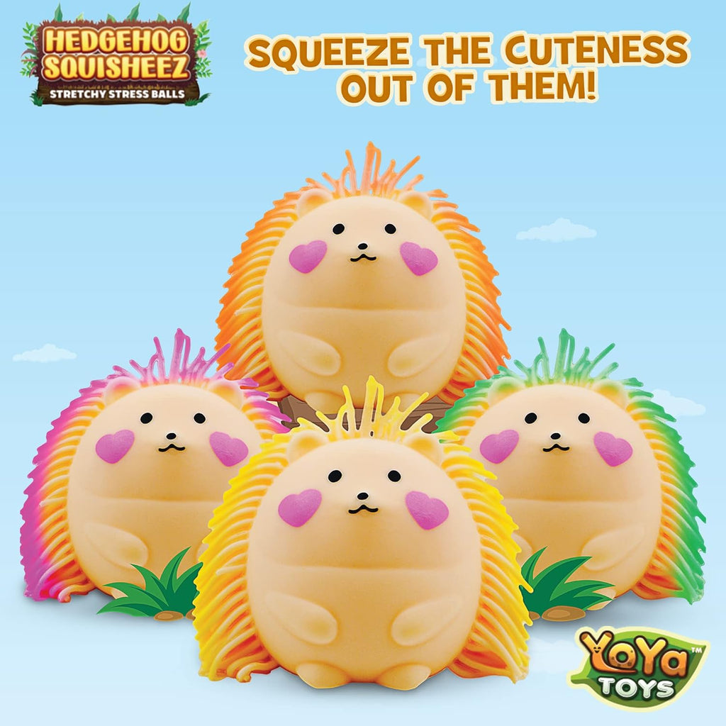 （IUSL）YoYa Toys Hedgehog Squisheez - Set of 4 Cute Stress Balls, Large Easter Stress Balls, Sensory Toys for Kids & Adults, Fun Party Gift Idea - with Purple, Pink, Green, & Yellow Hair