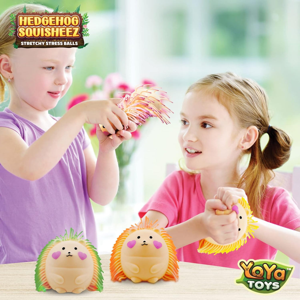 （IUSL）YoYa Toys Hedgehog Squisheez - Set of 4 Cute Stress Balls, Large Easter Stress Balls, Sensory Toys for Kids & Adults, Fun Party Gift Idea - with Purple, Pink, Green, & Yellow Hair