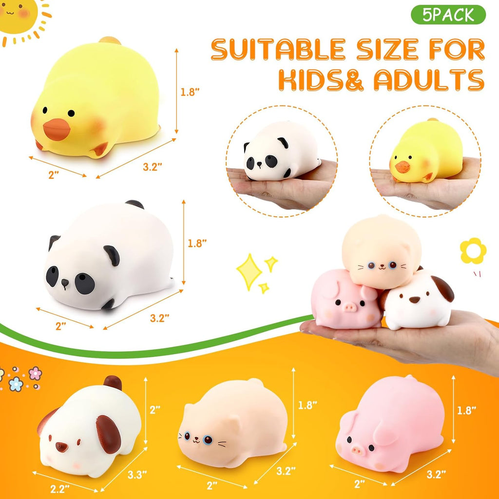（IUSL）HyDren 5 Pcs Farm Animal Stress Balls Squeeze Ball Stress Relief Toy Bunny Dog Pig Duck Donkey Panda Cat Stress Balls Sensory Toys for Anxiety Relief Improve Focus Party Favors (Cute Style)
