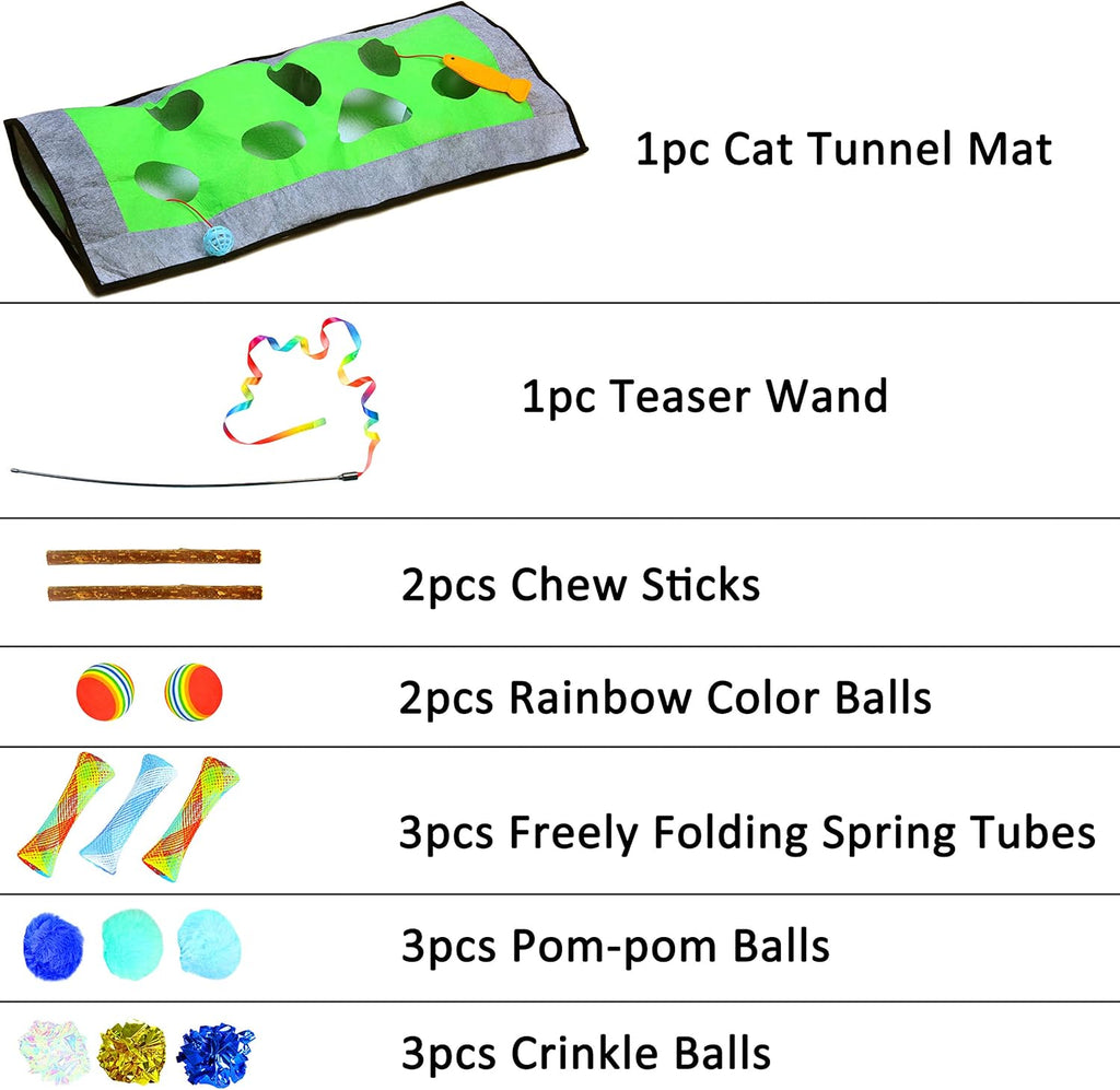 （CA 92878）Youngever 15 Kitten Toys Assortment, Cat Play Mat, Cat Teaser Wand, Crinkle Balls for Kitten & Puppy