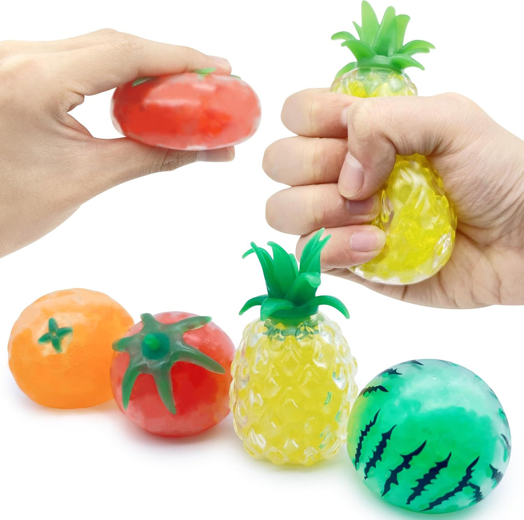 （IUSL）Pineapple Stress Balls for Kids and Adults Squishy Glitter Fruit Fidget Toys, (4pack) Sensory Stress Relief Toy Stretch Squeeze Ball, Stress Anxiety Relief Fidget Squishy Ball for ADHD Autism