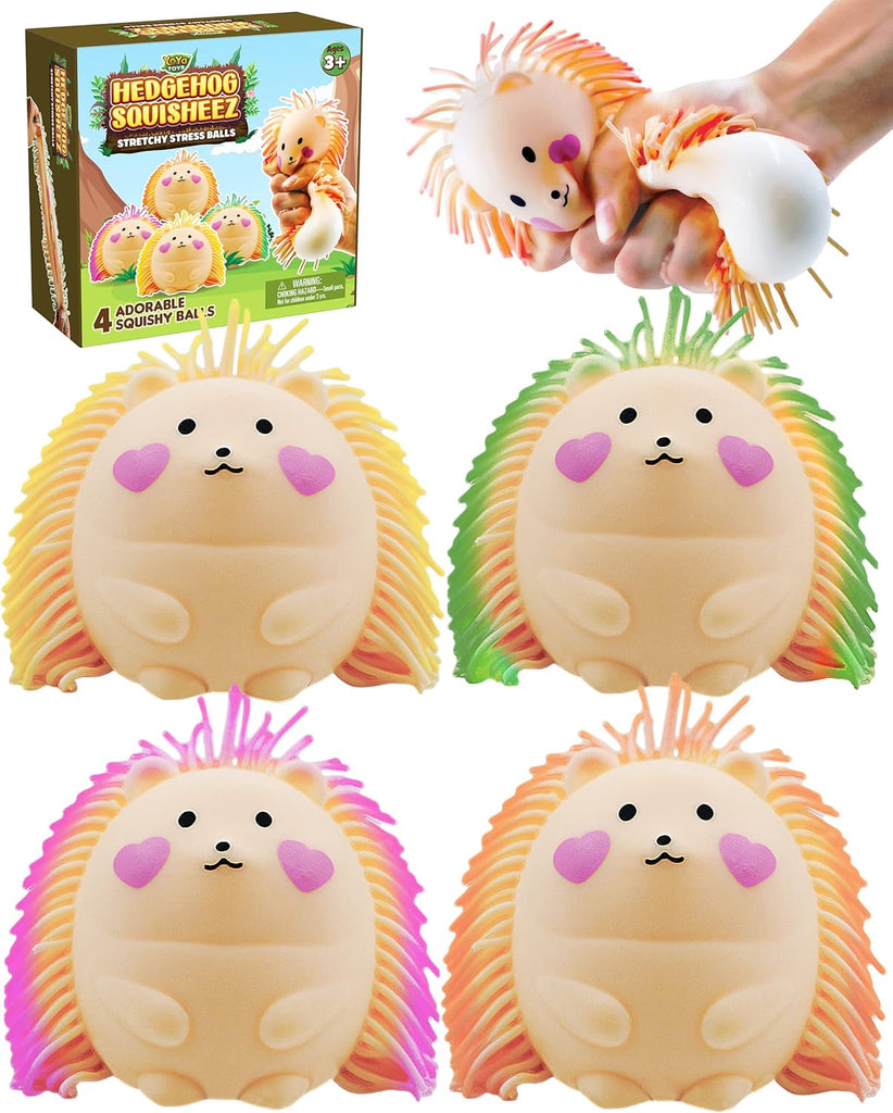 （IUSL）YoYa Toys Hedgehog Squisheez - Set of 4 Cute Stress Balls, Large Easter Stress Balls, Sensory Toys for Kids & Adults, Fun Party Gift Idea - with Purple, Pink, Green, & Yellow Hair