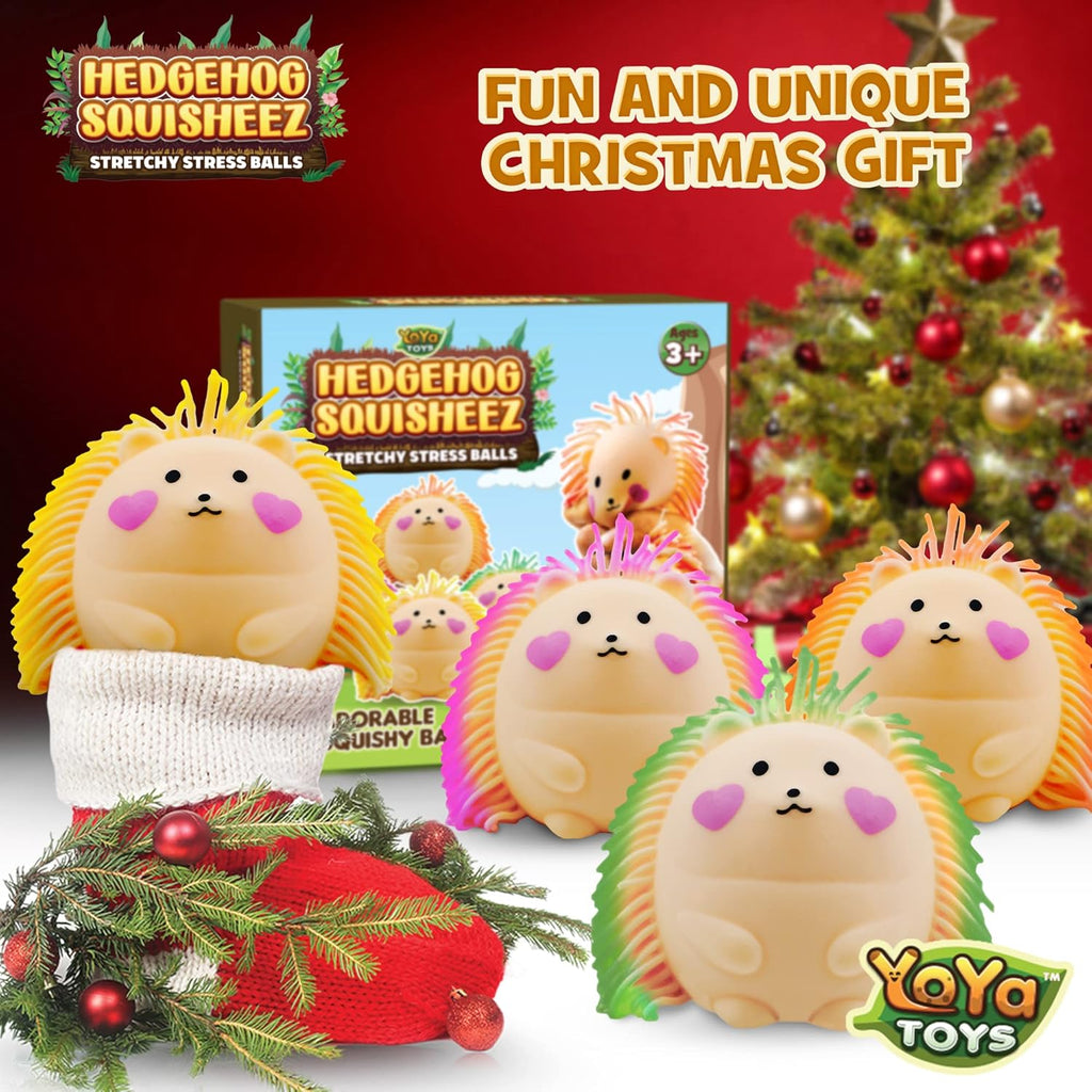（IUSL）YoYa Toys Hedgehog Squisheez - Set of 4 Cute Stress Balls, Large Easter Stress Balls, Sensory Toys for Kids & Adults, Fun Party Gift Idea - with Purple, Pink, Green, & Yellow Hair
