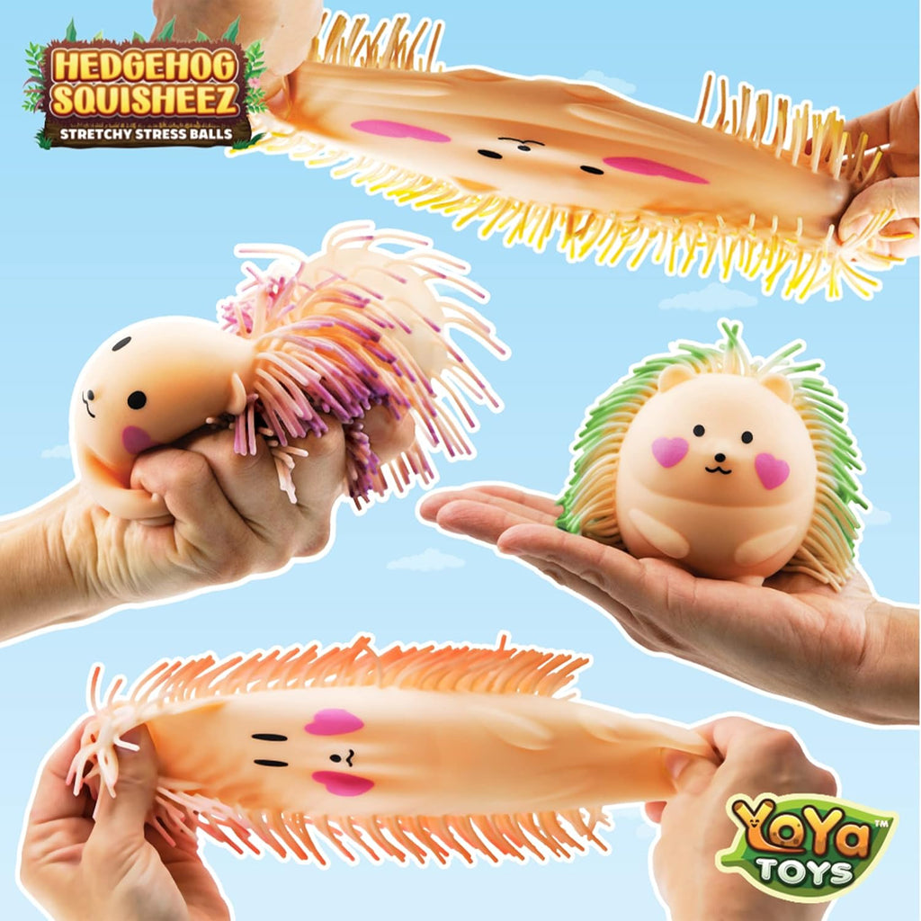 （IUSL）YoYa Toys Hedgehog Squisheez - Set of 4 Cute Stress Balls, Large Easter Stress Balls, Sensory Toys for Kids & Adults, Fun Party Gift Idea - with Purple, Pink, Green, & Yellow Hair