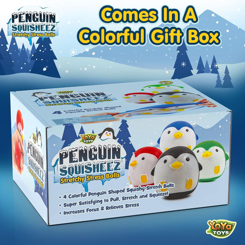 （IUSL）YoYa Toys Penguin Squisheez Squishy Stress Relief Balls (Set of 4) | Stretchy Fidget Animal Shaped Toys for Boys, Girls & Adults | Stretch Penguin Squeeze Toy | Great for ADHD, Autism, Anxiety