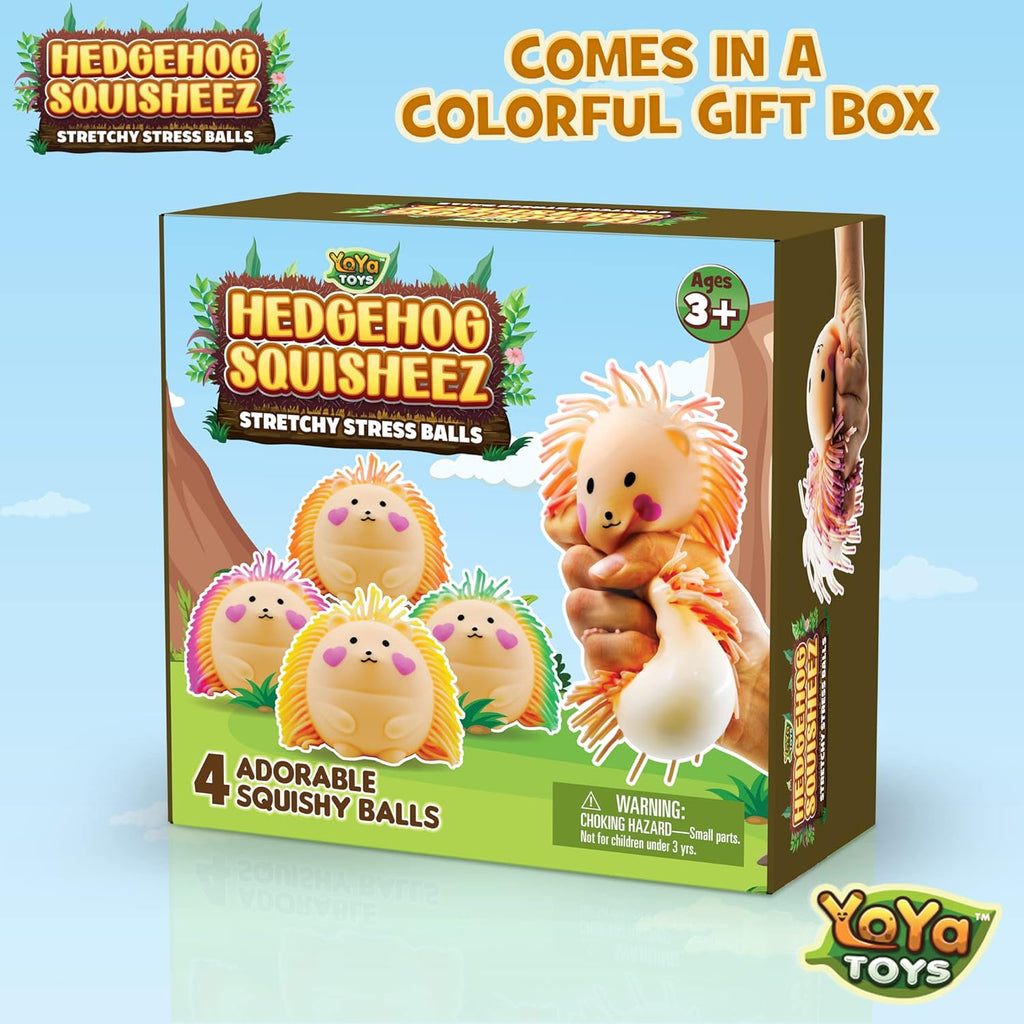 （IUSL）YoYa Toys Hedgehog Squisheez - Set of 4 Cute Stress Balls, Large Easter Stress Balls, Sensory Toys for Kids & Adults, Fun Party Gift Idea - with Purple, Pink, Green, & Yellow Hair