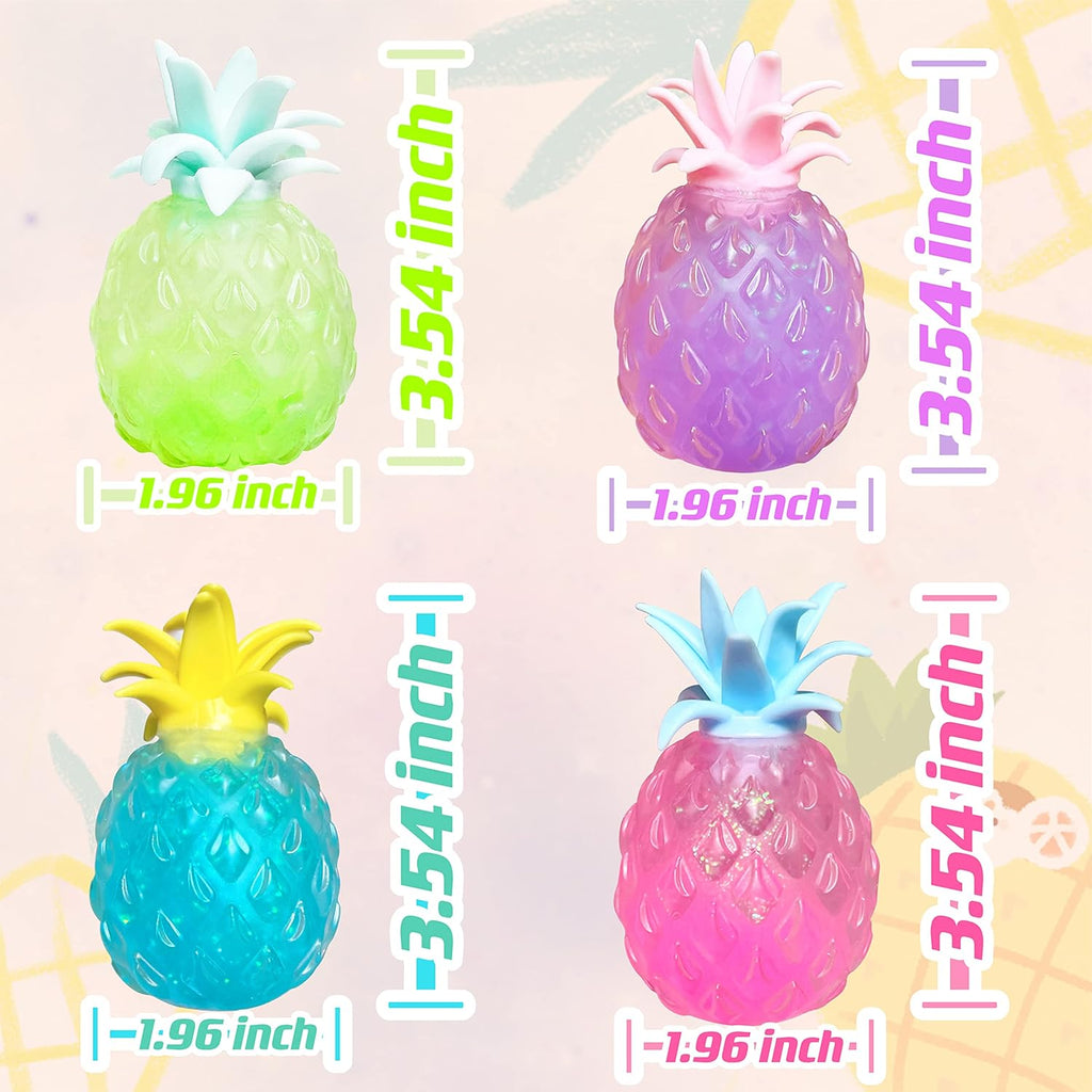 （IUSL）Pineapple Stress Balls for Kids and Adults Squishy Glitter Fruit Fidget Toys, (4pack) Sensory Stress Relief Toy Stretch Squeeze Ball, Stress Anxiety Relief Fidget Squishy Ball for ADHD Autism