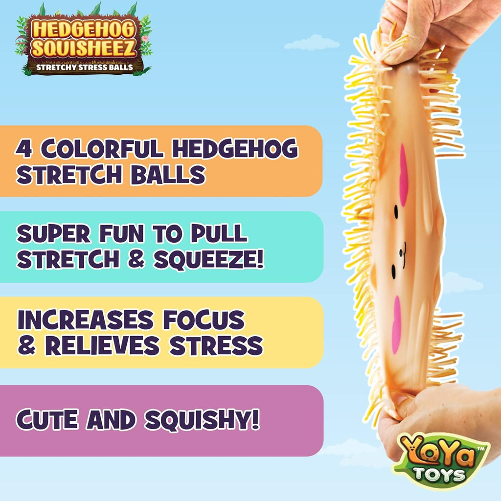 （IUSL）YoYa Toys Hedgehog Squisheez - Set of 4 Cute Stress Balls, Large Easter Stress Balls, Sensory Toys for Kids & Adults, Fun Party Gift Idea - with Purple, Pink, Green, & Yellow Hair